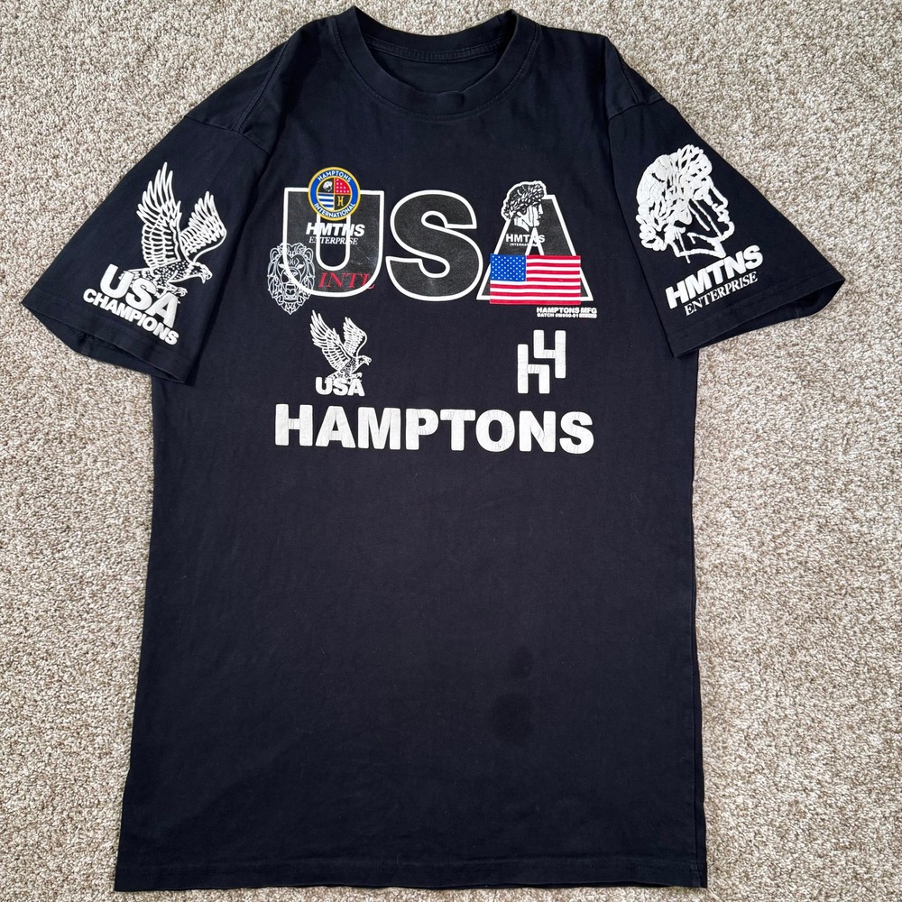 Hamptons Mens Size L Graphic T-Shirt Black USA Hamptons Streetwear Eagle Logo
